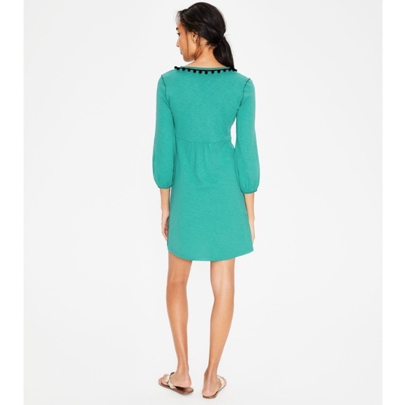 BODEN Carina Cotton Jersey Navy Pom Pom Tunic Mini Sheath Teal Dress Size 14R - Picture 4 of 10